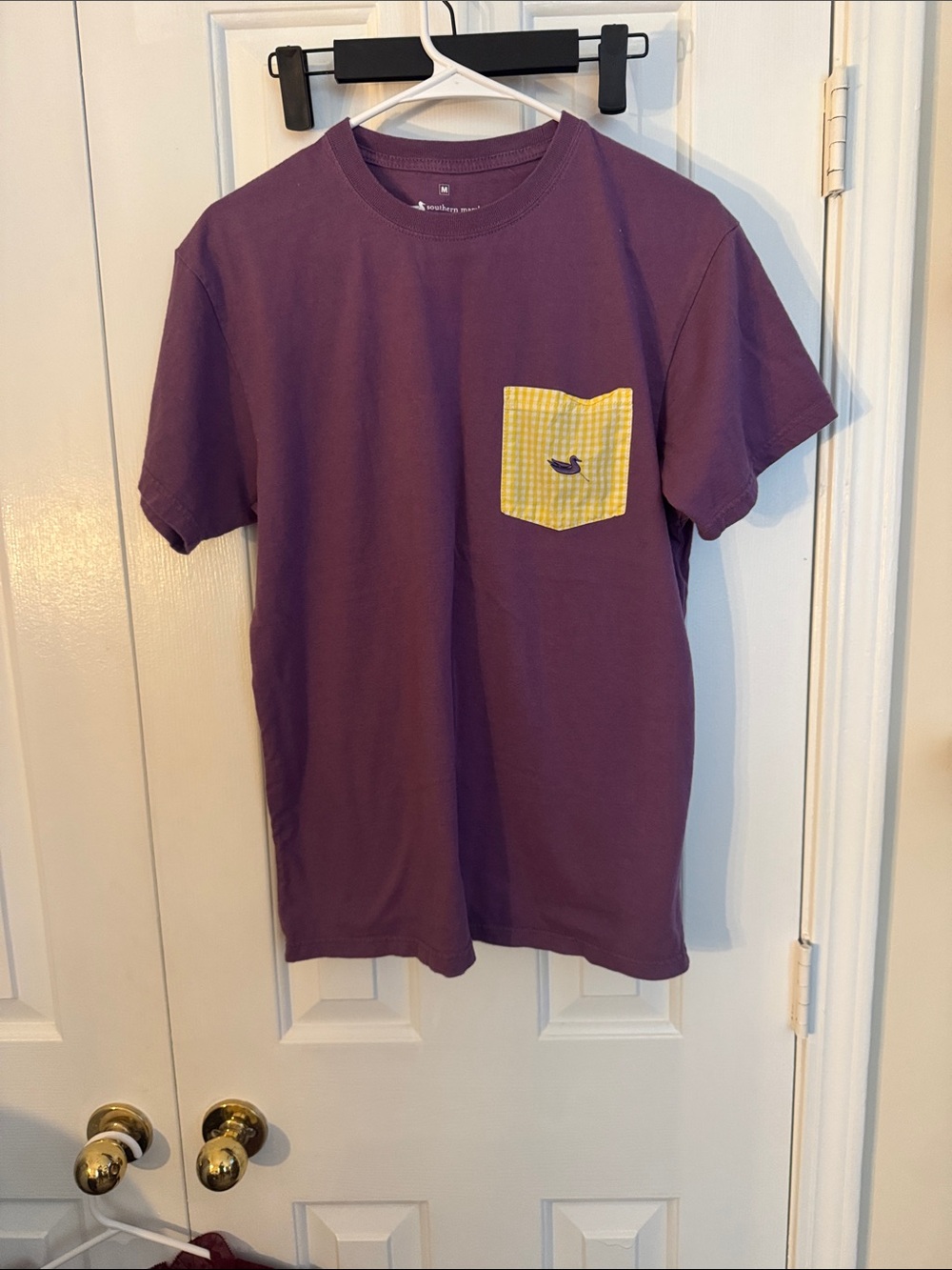 Southern Marsh Purple Short Sleeve Tee with Yellow Gingham Pocket